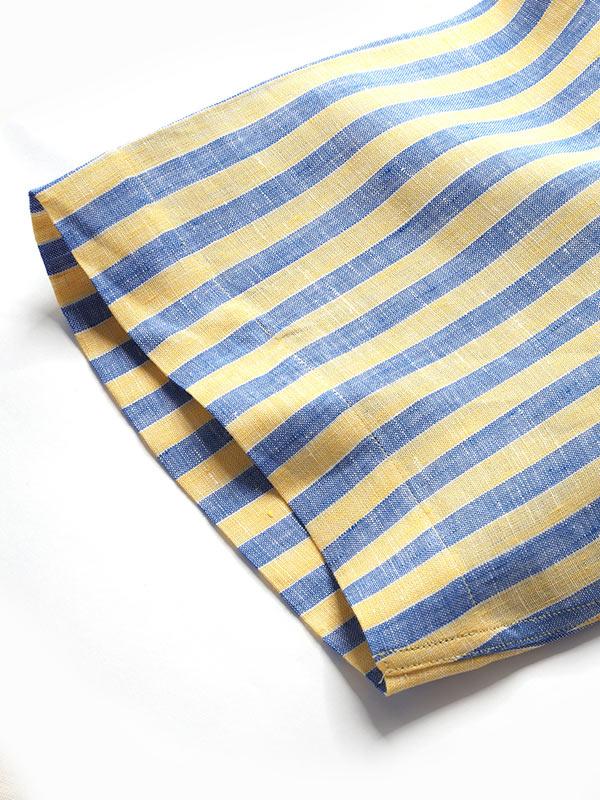 Positano Yellow Striped Half Sleeve Classic Fit Semi Formal French Flax Linen Shirt