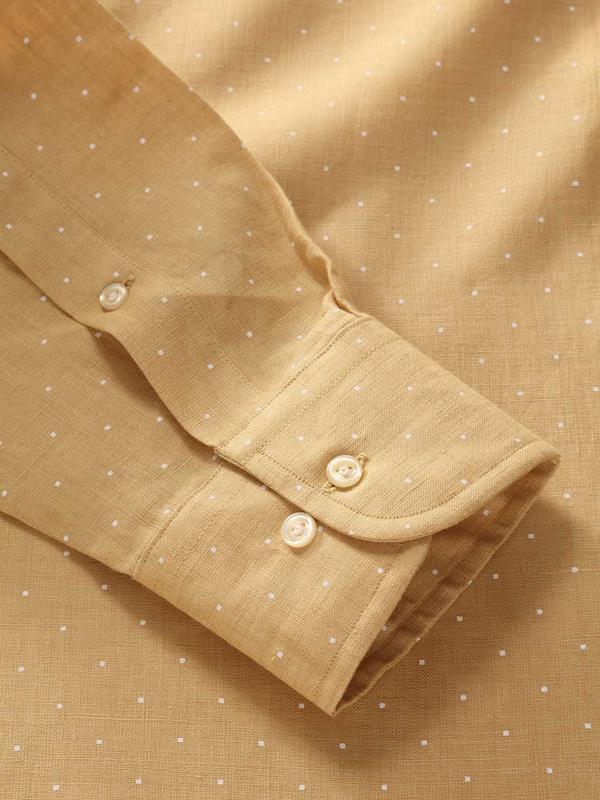 Praiano Ochre Printed Full Sleeve Single Cuff Classic Fit Semi Formal French Flax Linen Shirt