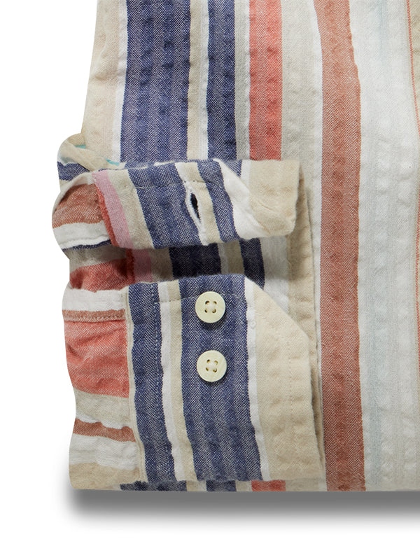 Rhodes Seersucker Coral Striped Full Sleeve Tailored Fit Casual Cotton Shirt
