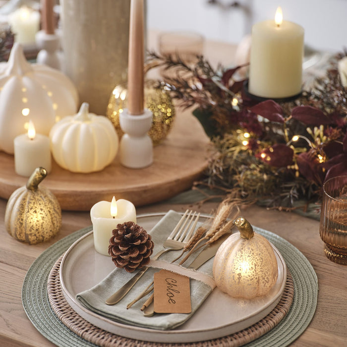 Set of 8 Mini Glass Light Up Pumpkin Decorations