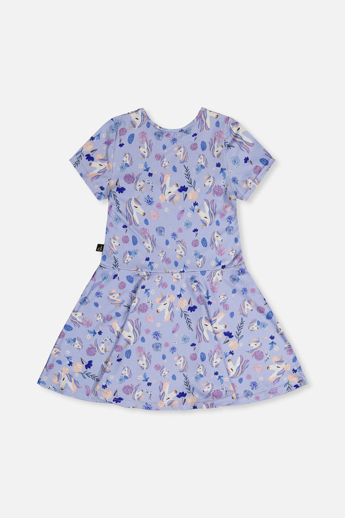 Short Sleeve Dress Purple Unicorn Print-4