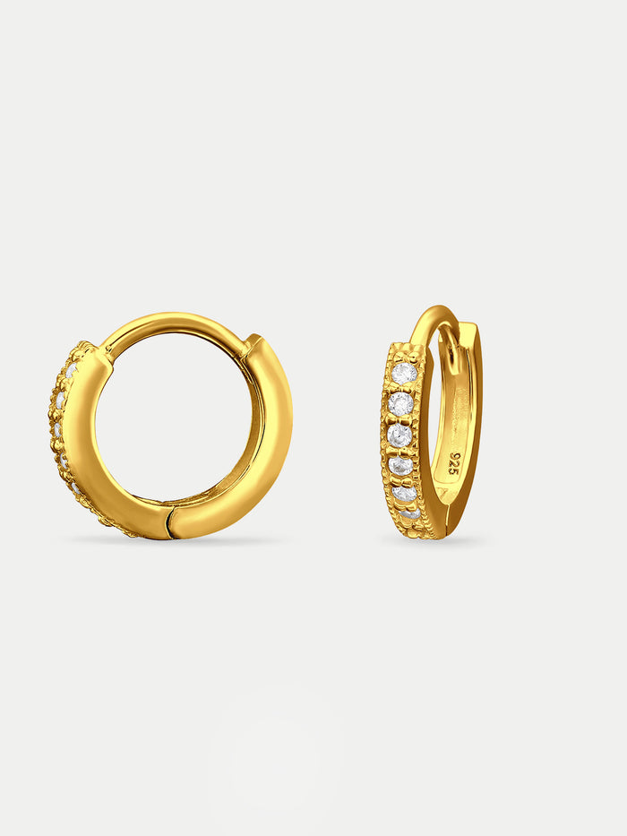 Sterling Silver CZ Crystal Huggie Hoop Earrings | Gold-Image 2