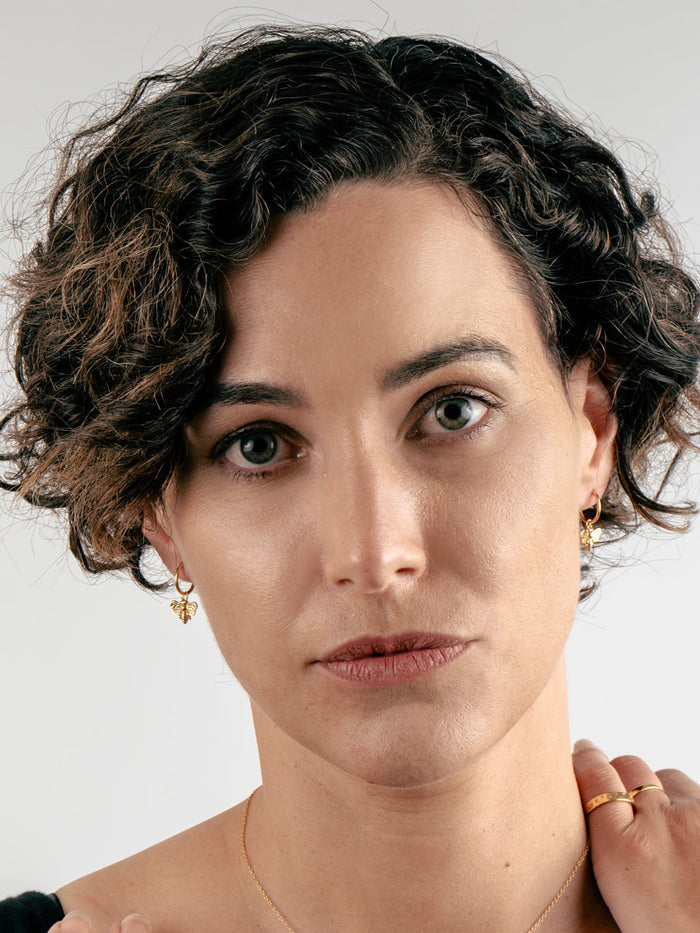 Sterling Silver Gold Plated Bee Hoop Drop Earrings | Gold-Image 4
