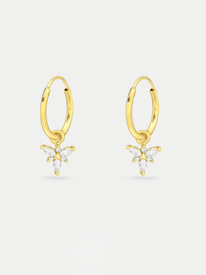 Sterling Silver Gold Plated Crystal Flower Hoop Drop Earrings | Gold-Image 1
