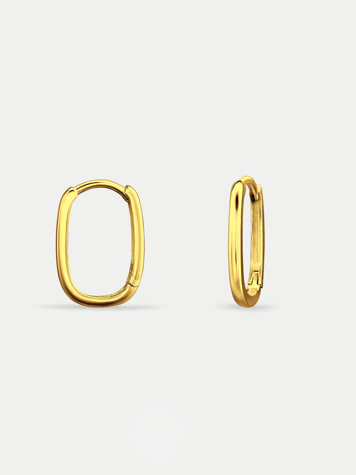 Sterling Silver Oval Huggie Hoop Earrings | Gold-Image 2