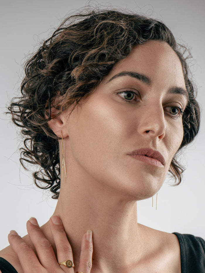 Sterling Silver Thread Through Drop Earring | Gold-Image 3
