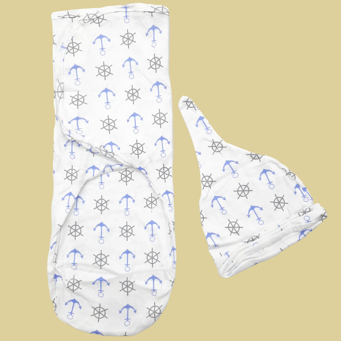 Swaddle with Cap - Blue - Anchors