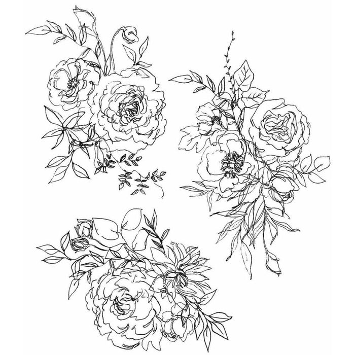 Tim Holtz - Cling Stamps 7"X8.5" - Floral Outlines. These red rubber stamps come mounted on cling foam so you can use them with any acrylic block (sold separately). Great for using with Tim's signature distressing techniques! Available at Embellish Away located in Bowmanville Ontario Canada.
