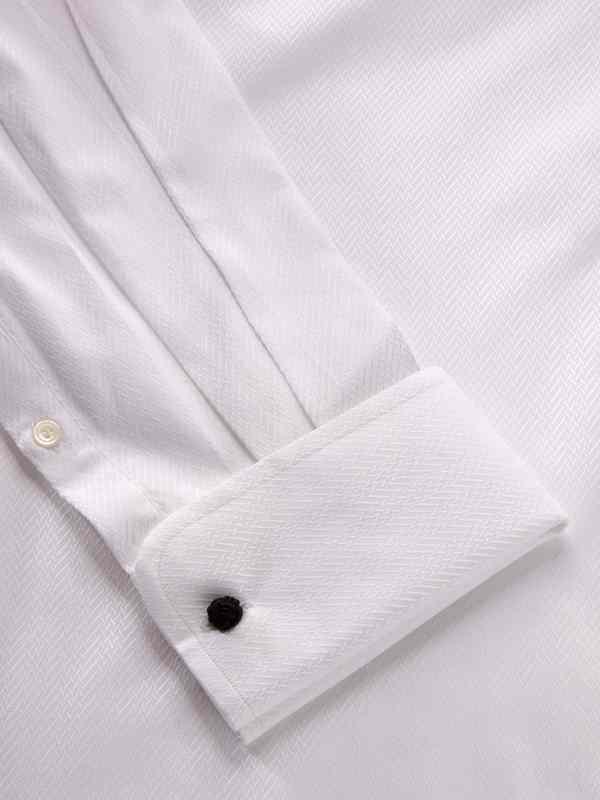 Tramonti White Solid Full Sleeve Double Cuff Tailored Fit Classic Formal Two Ply Mercerized Cotton Shirt