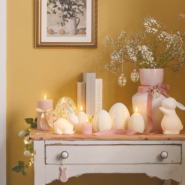 TruGlow® Ivory Ribbed LED Egg Candle Duo with Remote Control