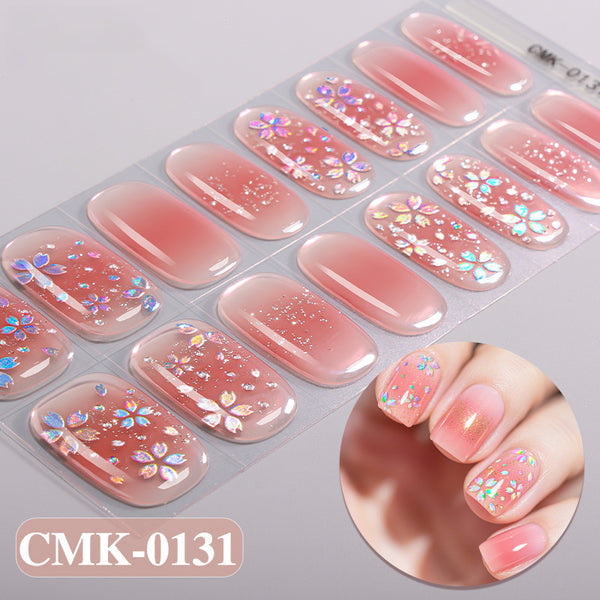 UV-Free Gel Nail Sticker Pink Glitter