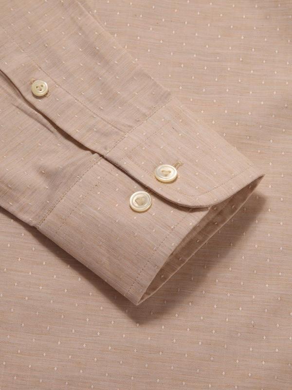 Vercelli Sand Solid Full Sleeve Single Cuff Tailored Fit Semi Formal Two Ply Mercerized Cotton Shirt