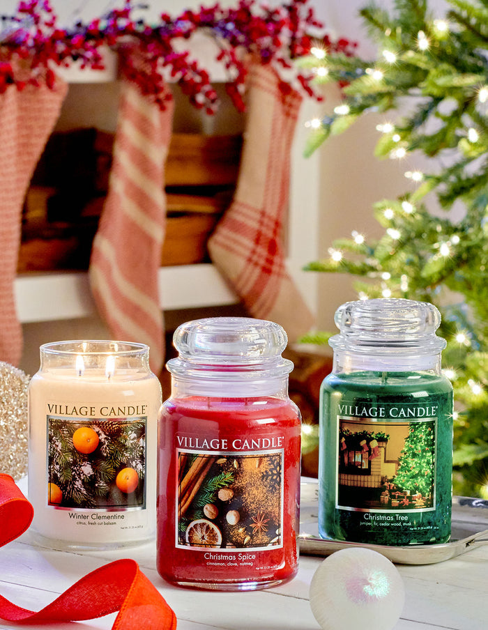 Village Candle - Christmas Tree - Large Glass Dome