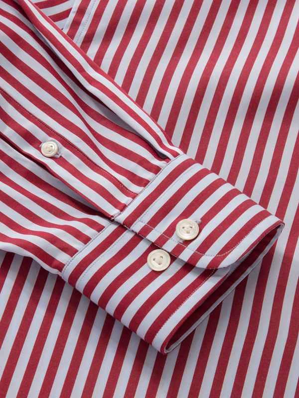 Vivace Maroon Striped Full Sleeve Single Cuff Classic Fit Semi Formal Silk Touch Egyptian Giza Cotton Shirt