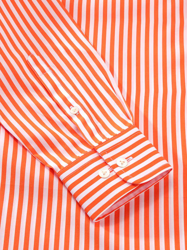 Vivace Orange Striped Full Sleeve Single Cuff Tailored Fit Semi Formal Silk Touch Egyptian Giza Cotton Shirt