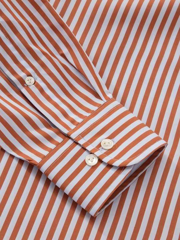 Vivace Rust Striped Full Sleeve Single Cuff Classic Fit Semi Formal Silk Touch Egyptian Giza Cotton Shirt