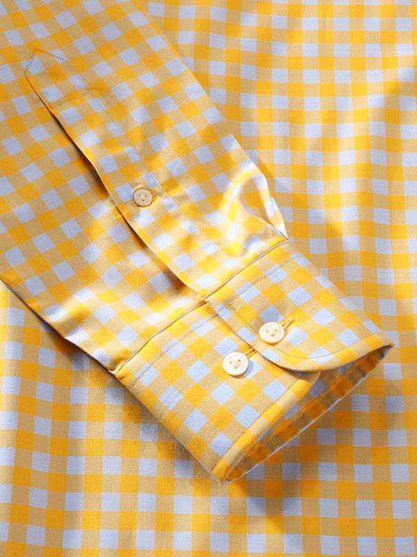 Vivace Yellow Check Full Sleeve Single Cuff Classic Fit Semi Formal Silk Touch Egyptian Giza Cotton Shirt