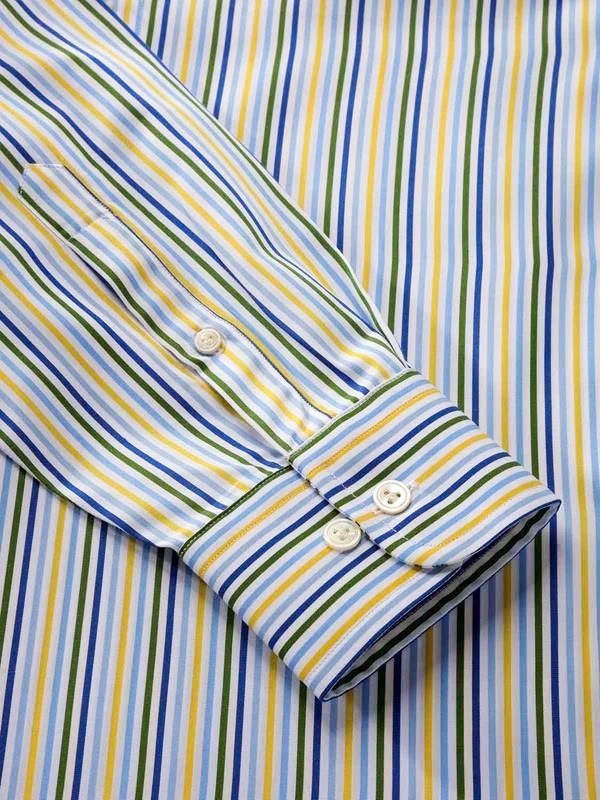 Vivace Yellow Striped Full Sleeve Tailored Fit Semi Formal Silk Touch Egyptian Giza Cotton Shirt