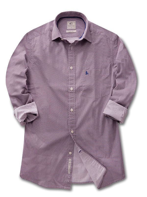 Yorke Lilac Printed Full Sleeve Tailored Fit Casual Cotton Shirt