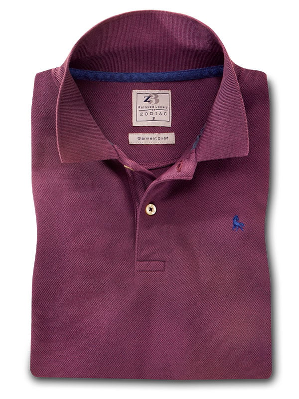 z3 Polo Garment Dyed Magenta Solid Tailored Fit Casual Cotton T-Shirt