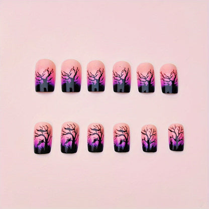 12 Sizes-24 Pcs Press On Nails Dark Violet