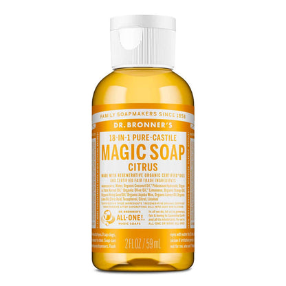 Dr. Bronner's Magic Soap Citrus 59ml bottle on a white background.