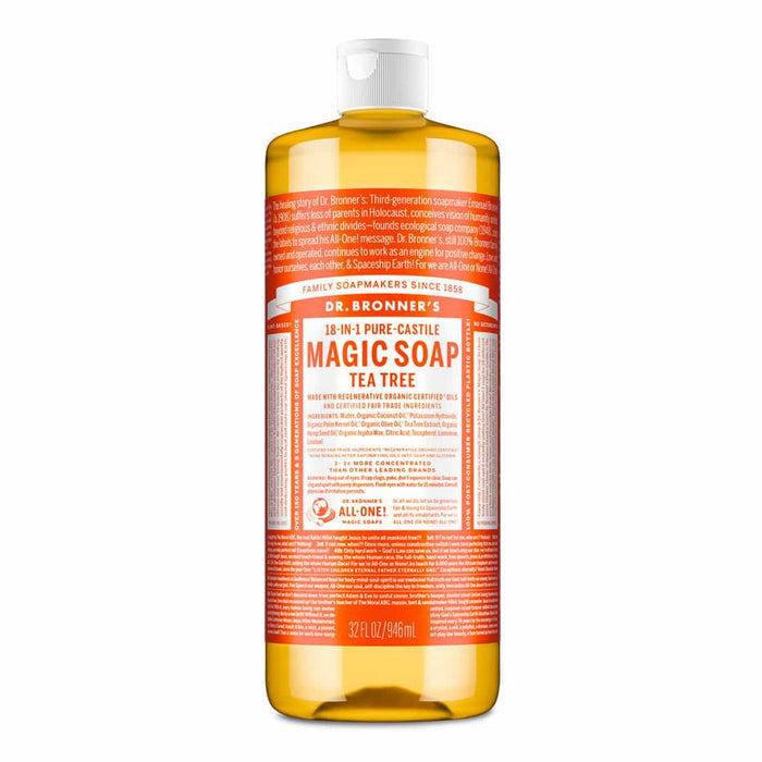 Dr. Bronner's Magic Soap Tea Tree 946ml bottle on a white background