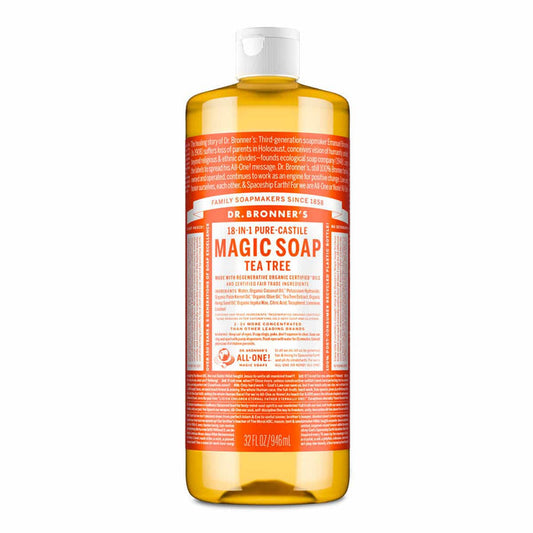Dr. Bronner's Magic Soap Tea Tree 946ml bottle on a white background