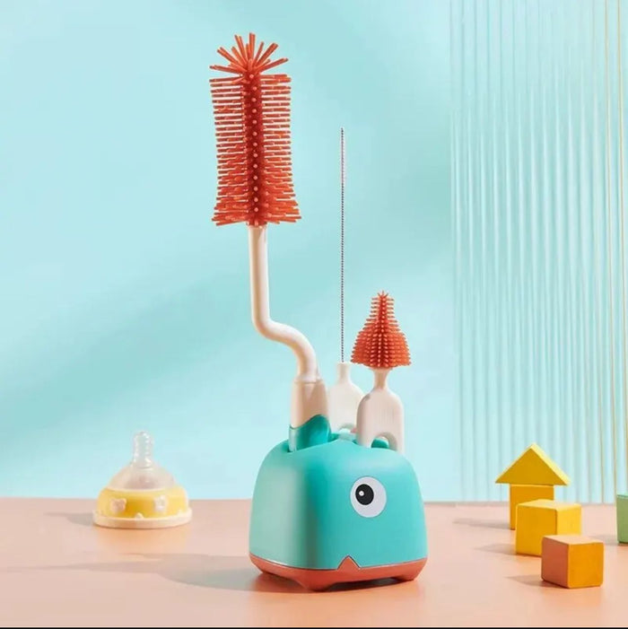 3-Piece Rotating Baby Bottle Cleaning Brush Set – Feeder, Nipple & Bottle Brushes