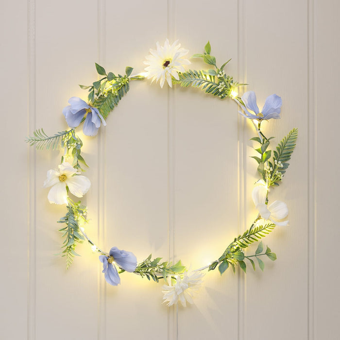 30cm Pre Lit Blue Bloom Outdoor Wreath