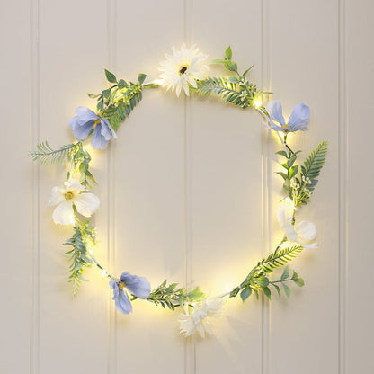 30cm Pre Lit Blue Bloom Outdoor Wreath