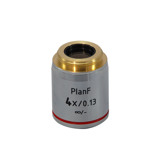 4X Infinity-Corrected Plan Fluor Apochromatic Microscope Objective Lens Working Distance 16.3mm, SKU FM13013231, three quarter front view