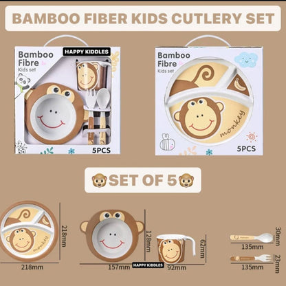 5 Pieces Bamboo Fiber Feeding Set - Monkey - Box