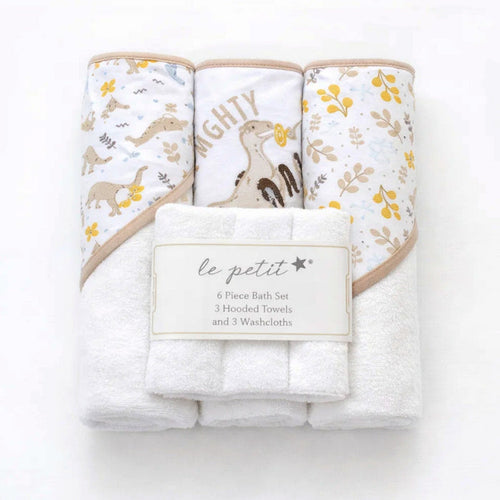 6 Pieces - Le Petit - Bath Towel Gift Set - Brown - Dinosaur