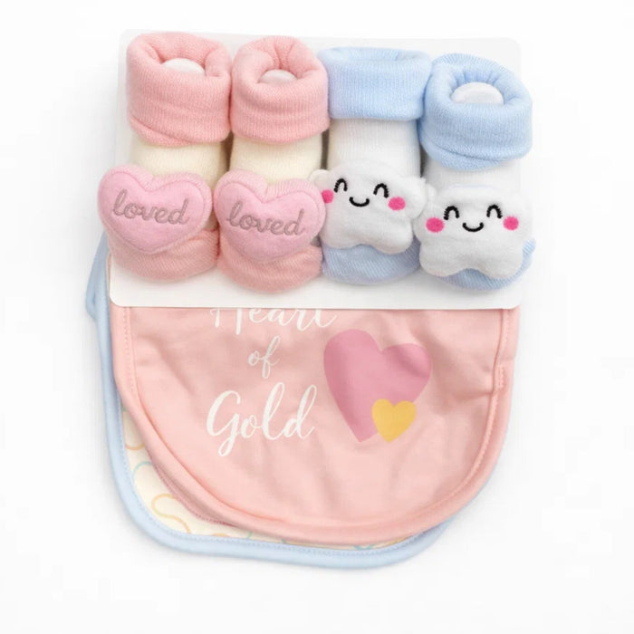 Aifeier - 4 Pieces - Bibs & Rattle Socks Gift Set - (0-9 Months)