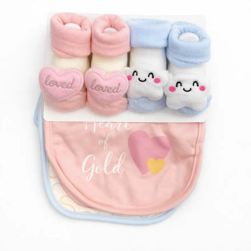 Aifeier - 4 Pieces - Bibs & Rattle Socks Gift Set - (0-9 Months)