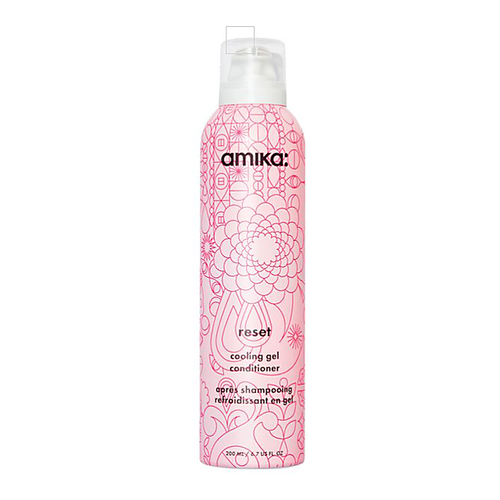 Amika cooling gel conditioner bottle with pink floral design on a white background - Hair Care Canada