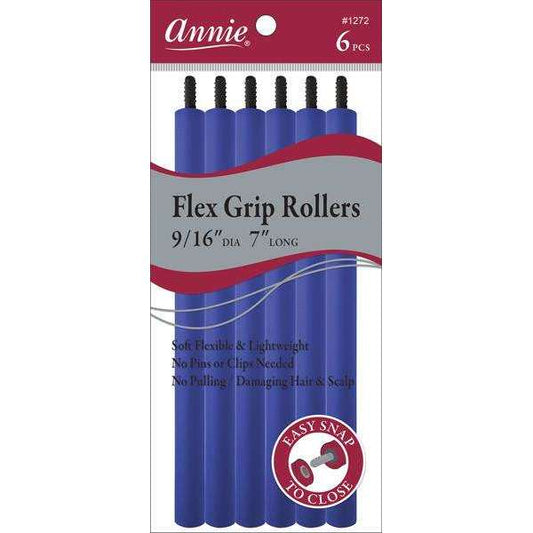Annie Flex Grip Hair Rollers 9/16 Inch, 6 Count, Blue