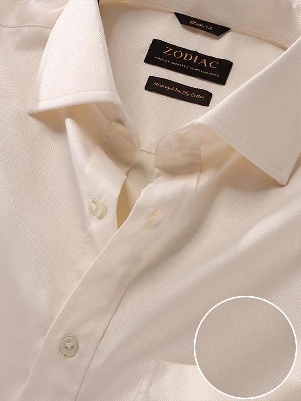 Antonello Cream Solid Full Sleeve Double Cuff Classic Fit Classic Formal Two Ply Mercerized Cotton Shirt