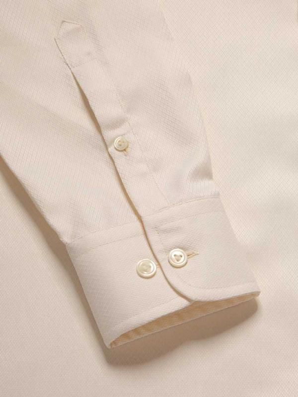 Antonello Cream Solid Single Cuff Tailored Fit Classic Formal Two Ply Mercerized Cotton Shirt