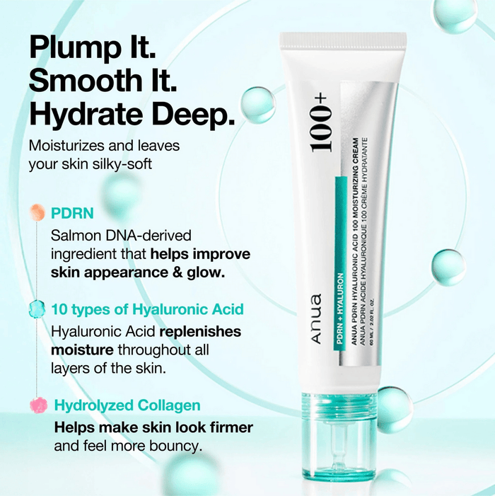 Anua PDRN Hyaluronic Acid 100 Moisturizing Cream 60ml كريم مرطب بحمض الهيالورونيك 100 من أنوا بي دي آر إن - Princess Cosmetics Qatar