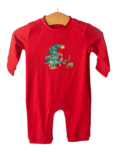 Banana Split Green & Grumpy Boys Romper - red, tree, dog