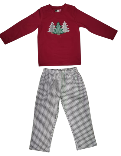 Banana Split Tree Farm Boys Applique Pant Set - red
