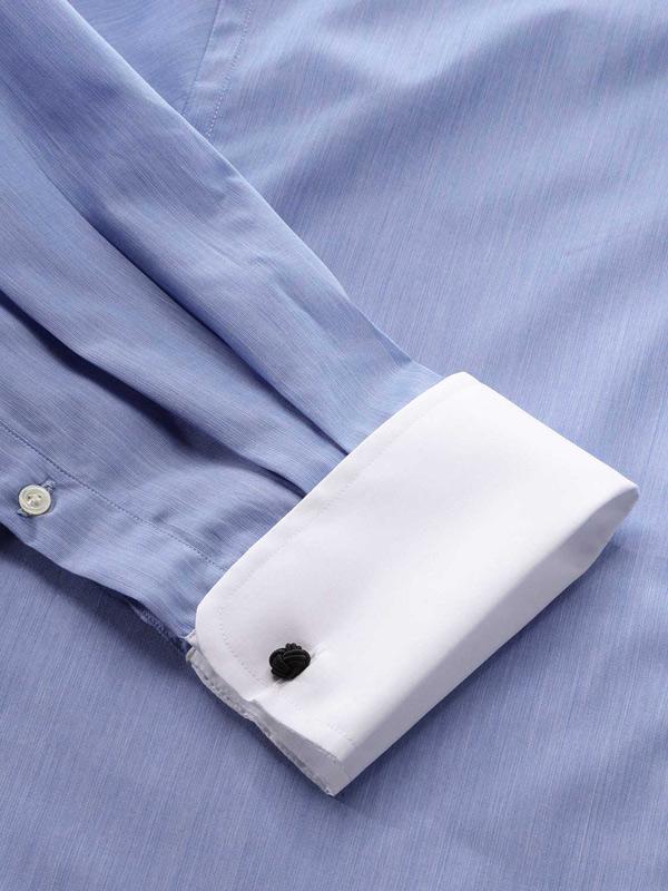 Bankers Medium Blue Solid Full sleeve double cuff Classic Fit Classic Formal Cotton Shirt
