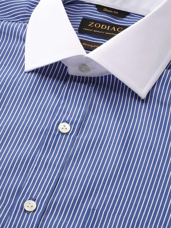 Bankers Navy Striped Full sleeve single cuff Classic Fit Classic Formal Cotton Shirt