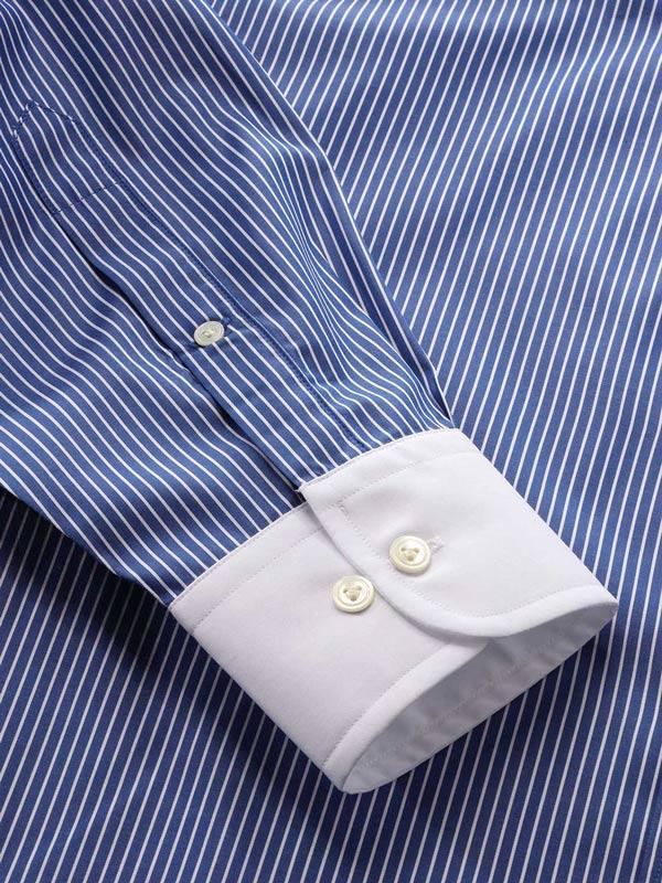 Bankers Navy Striped Full sleeve single cuff Classic Fit Classic Formal Cotton Shirt
