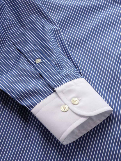 Bankers Navy Striped Full sleeve single cuff Classic Fit Classic Formal Cotton Shirt