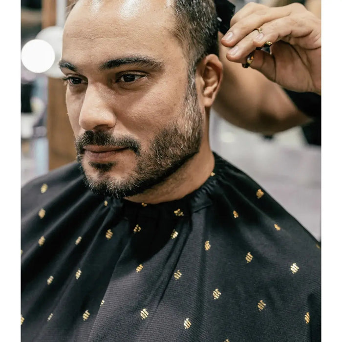 Barber Strong Shield Barber Cutting Cape - Black/Gold - BUYBARBER.COM