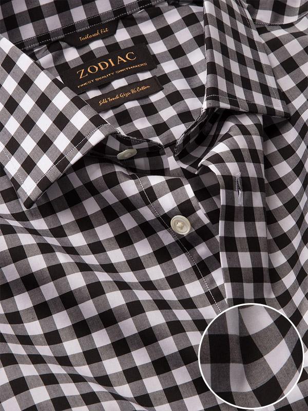 Barboni Black & White Check Single Cuff Tailored Fit Classic Formal Silk Touch Egyptian Giza Cotton Shirt