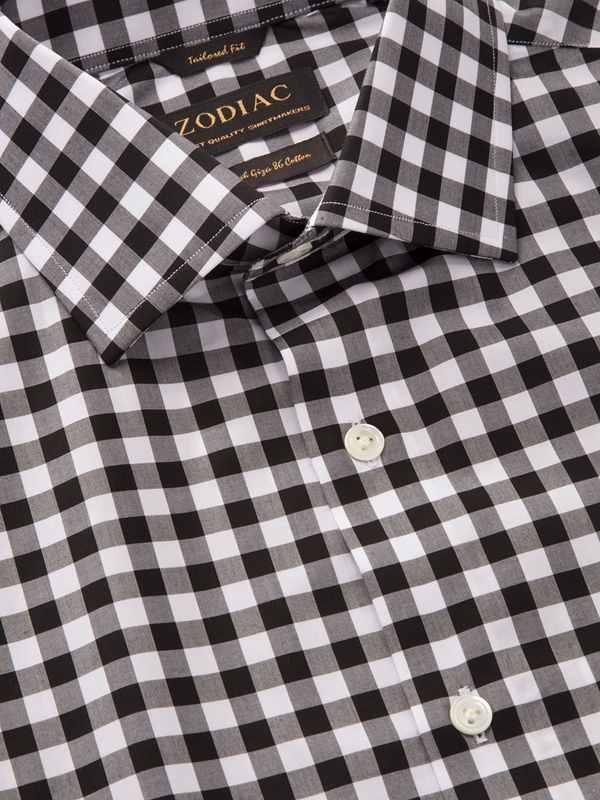 Barboni Black & White Check Single Cuff Tailored Fit Classic Formal Silk Touch Egyptian Giza Cotton Shirt